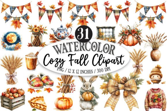 Download Watercolor Cozy Fall Clipart Bundle - Cozy fall clipart Collection