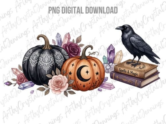Download Boho Halloween Pumpkin Raven PNG - Halloween pumpkin Collection