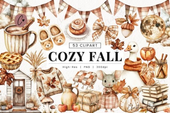 Download Watercolor Cozy Fall Clipart Bundle - Cozy fall clipart Collection